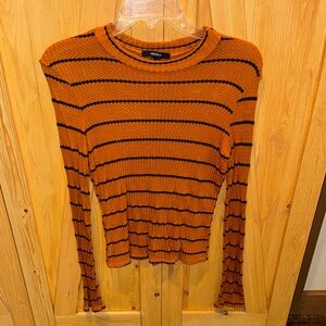 Forever 21 Rust and Black Striped Long Sleeve Top